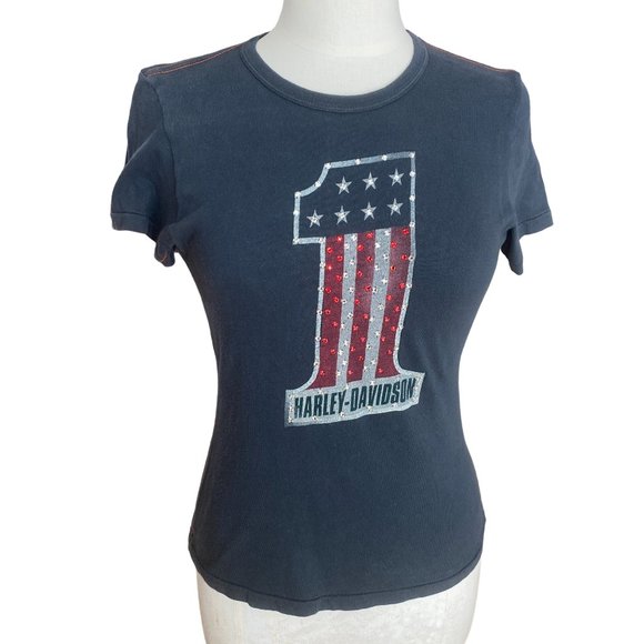 Harley Davidson Motorcycles Trunk LTD Limited Edition Patriotic Bling T-Shirt-S